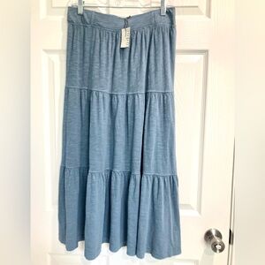 NWT Mododoc Los Angeles Tiered Maxi Skirt Stretchy Blue Lagoon Small